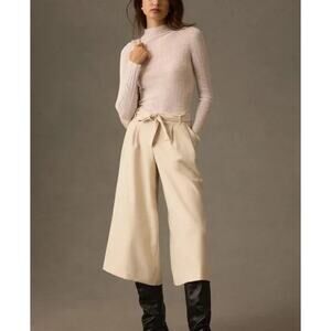 Anthropologie‎ Maeve Tie Waist Wide Leg Crop Culottes | Khaki Tan Beige | SZ 2 P